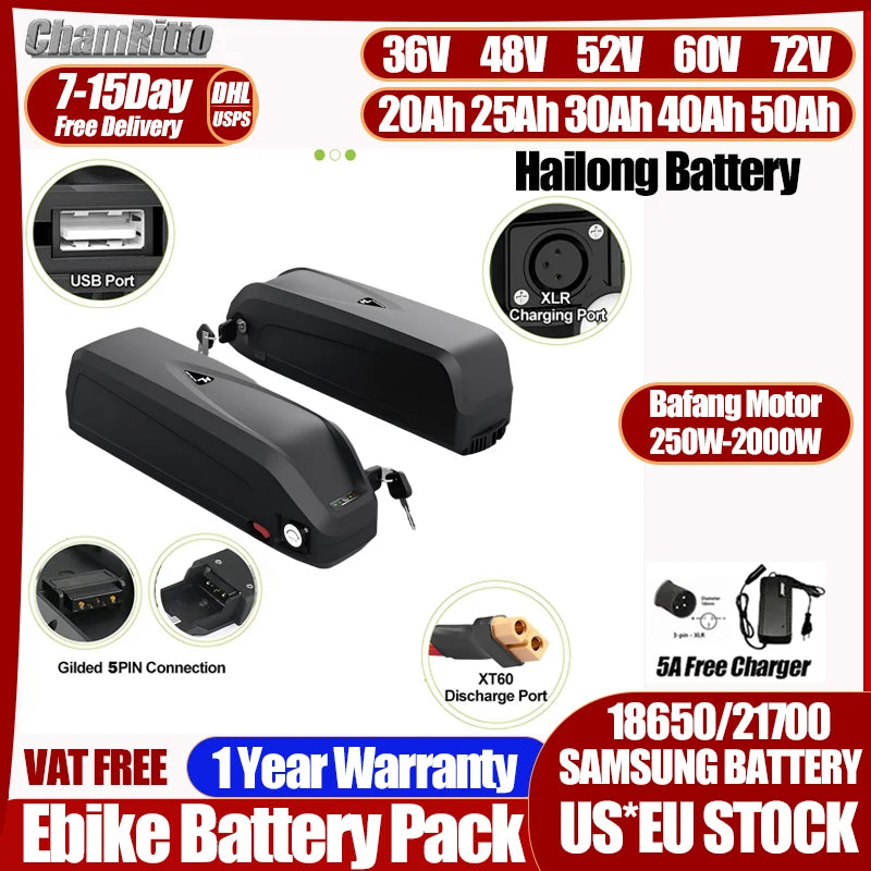 E-Bike Battery 36V-72V 17.5Ah-60Ah